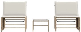 Espreguiçadeiras modulares com mesa 2 pcs vime PE bege