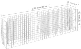 Canteiro elevado/cesto gabião 180x30x60 cm aço galvanizado