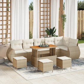 Conjunto de Sofá Jardim de 10 Peças com Almofadas Bege Rattan Acácia,