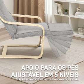 Poltrona Relax com Apoio para os Pés Ajustáveis Poltrona Estofada em Tecido com Estrutura de Madeira 66,5x94x100 cm Cinza Claro