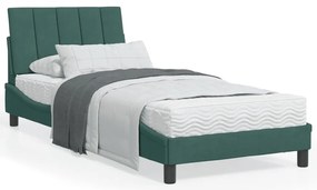 Cama com colchão 90x200 cm veludo verde-escuro