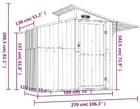 Abrigo de jardim 270x130x208,5 cm aço galvanizado cinzento