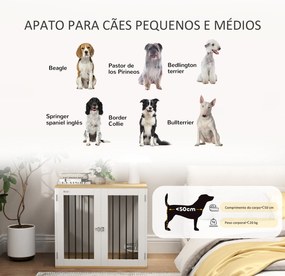 PawHut Gaiola para Cães Médios 2 em 1 Mesa Auxiliar com 2 Portas com T