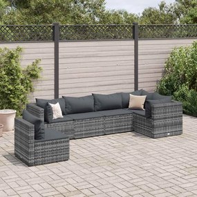 vidaXL 6 pcs conjunto lounge de jardim c/ almofadões vime PE cinzento