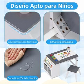 Conjunto de Mesa de Arte Infantil e Banco, 91 x 54 x 49,5 cm, Com Rolo de Desenho, Cinzento + Branco
