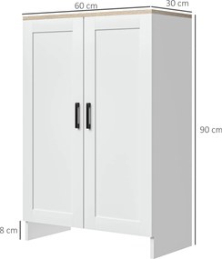 Aparador de cozinha com armário com portas e prateleiras ajustáveis, 60 x 30 x 90 cm, branco