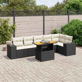 7 pcs conjunto de sofás p/ jardim c/ almofadões vime PE preto