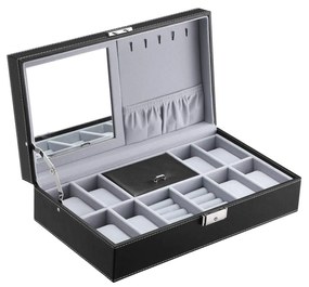 Caixa organizadora para relógios com espelho e divisórias | SONGMICS | 33.3 x 19.3 x 9.7 cm | preto | JWB41B.