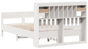 Cama com estante sem colchão 150x200 cm pinho maciço branco