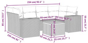 7 pcs conjunto de sofás p/ jardim c/ almofadões vime PE preto