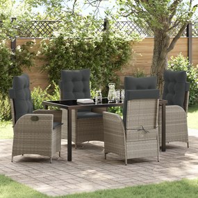 vidaXL Conjunto de Jantar de Jardim com Almofadas 5 Peças Cinza Claro Rattan PE