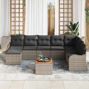 Conjunto de Sofá de Jardim com 9 Peças da com Almofadas em Polirattan