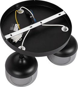 Candeeiro de teto design preto com dourado e vidro fumê 3-luzes redondo - Kyan