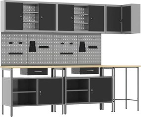 vidaXL Conjunto de Armários de Trabalho Manual 10 pcs Preto e Cinza