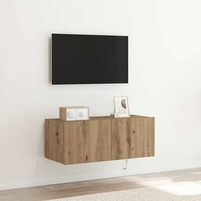Armário de TV vidaXL com luzes LED Carvalho Artesanal 80x35x31 cm