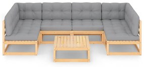 7 pcs conjunto lounge de jardim c/ almofadões pinho maciço