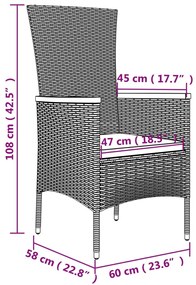 3 pcs conjunto lounge de jardim vime PE/acácia maciça cinza