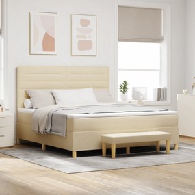 Cama Box Spring vidaXL com Colchão & Banco Creme 180x200 cm Tecido