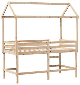Cama alta c/ escada e telhado 80x200 cm pinho maciço