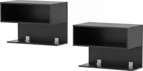 Conjunto de 2 Mesas de Cabeceira Flutuantes, 50 x 30 x 36,5 cm, 2 Compartimentos Abertos, Preto