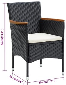 5 pcs conjunto de jantar p/ jardim c/ almofadões preto