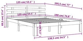 Cama sem colchão 135x190 cm madeira pinho maciça castanho-mel
