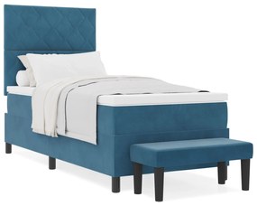 Cama Box Spring com Colchão &amp; Banco Azul Escuro 90x200 cm Veludo
