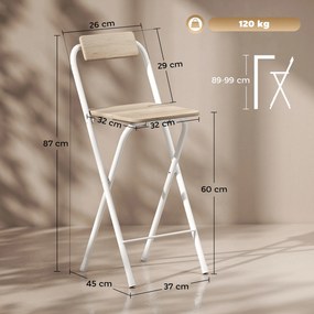 Conjunto de 2 Bancos de Bar Dobráveis Bancos Altos de Cozinha com Encosto Apoio para os Pés 37x45x87 cm Madeira