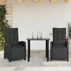 vidaXL 3 pcs conjunto de jantar p/ jardim c/ almofadões vime PE preto