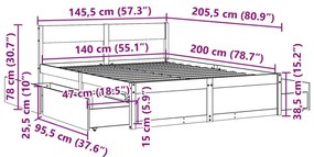 Cama sem colchão 140x200 cm madeira de pinho maciça branco