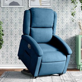 Poltrona reclinável elevatória veludo azul