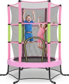 Trampolim infantil de 174 cm com rede de segurança e cobertura para os bordos rosa