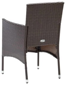 3 pcs conjunto jantar p/ jardim c/ almofadões vime PE castanho