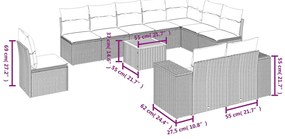 11 pcs conjunto sofás de jardim c/ almofadões vime PE cinzento