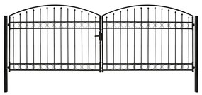 vidaXL Portão p/ cerca porta dupla e topo arqueado 400x125cm aço preto