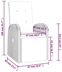 5 pcs conjunto de jantar p/ jardim c/ almofadões vime PE cinza