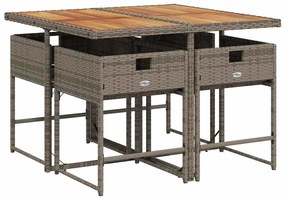 5 pcs conjunto de jantar p/ jardim c/ almofadões vime PE cinza