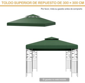 Teto de substituição de tenda ou Pérgula de jardim 3 x 3 m poliéster Verde