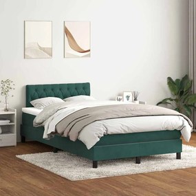 vidaXL Cama box spring c/ colchão e LED 120x220 cm veludo verde-escuro