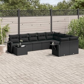 10 pcs conjunto sofás de jardim c/ almofadões vime PE preto
