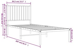 Estrutura de cama com cabeceira 80x200 cm metal preto