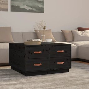 vidaXL Mesa de centro 80x80x45 cm madeira de pinho maciça preto