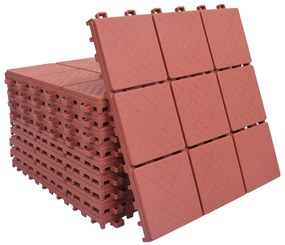 Ladrilhos de terraço 10 pcs 30,5x30,5 cm plástico vermelho