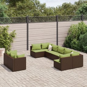 vidaXL 9 pcs conjunto sofás p/ jardim c/ almofadões vime PE castanho