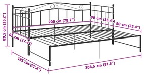 Estrutura sofá-cama de puxar 90x200 cm metal preto