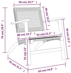 Cadeiras de jardim 2 pcs vime PE/madeira de acácia maciça preto