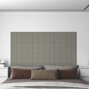 vidaXL Painel de parede 12 pcs 60x15 cm veludo 1,08 m² cinza-claro