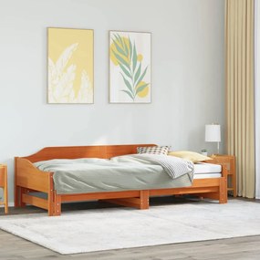 vidaXL Sofá-cama com gavetão 80x200 cm madeira de pinho castanho cera