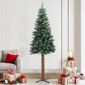 vidaXL Árvore de Natal fina madeira genuína e neve branca 210 cm verde