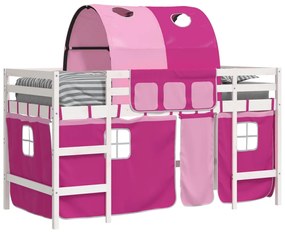 Cama alta p/ criança c/ túnel 90x200 cm pinho maciço rosa